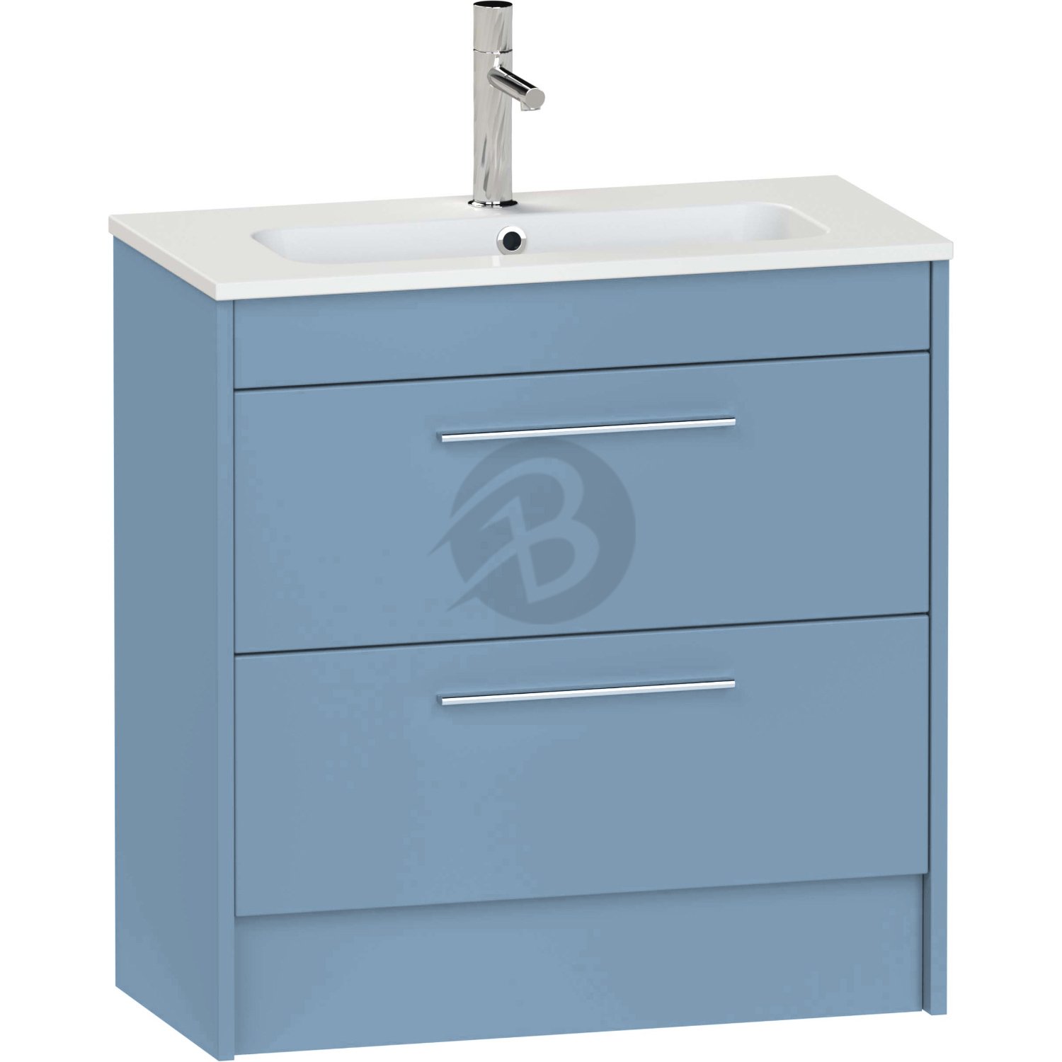 Calypso Brecon 2 Drawer Floor Standing Slim Vanity Unit With Chandler Ceramic White Basin – 800mm Wide – 1 TH - Dusky Blue