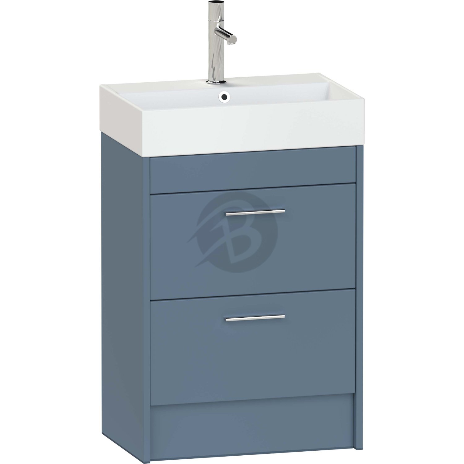 Calypso Brecon 2 Drawer Floor Standing Slim Vanity Unit With Memphis Ceramic White Basin – 800mm Wide – 1 TH - Dark Sapphire