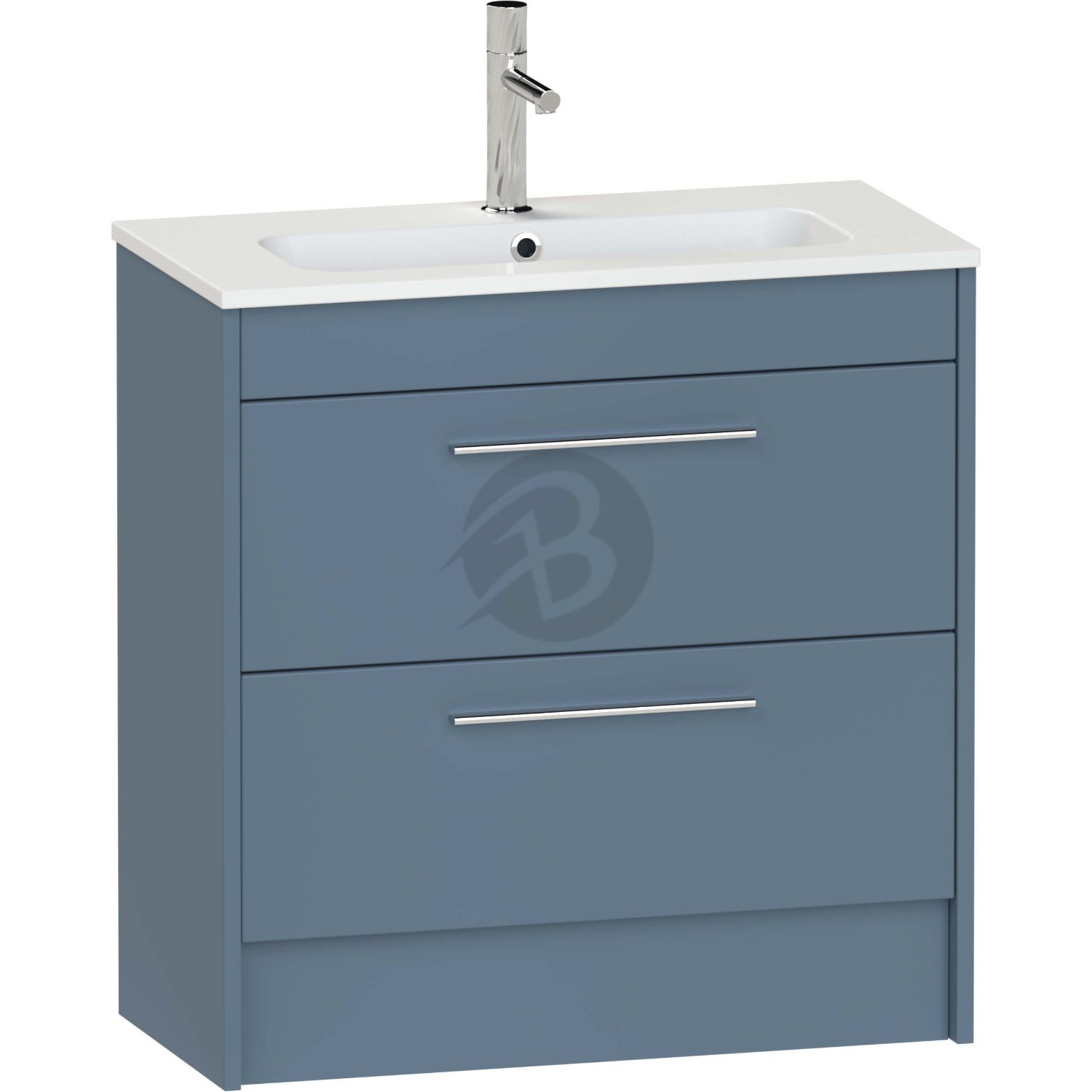 Calypso Brecon 2 Drawer Floor Standing Slim Vanity Unit With Chandler Ceramic White Basin – 800mm Wide – 1 TH - Dark Sapphire