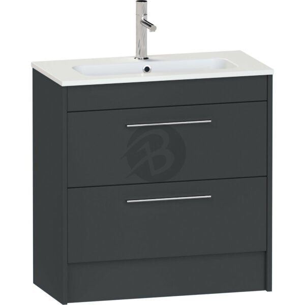 Calypso Brecon 2 Drawer Floor Standing Slim Vanity Unit With Idro Cast White Basin – 800mm Wide – 1 TH - Soft Graphite