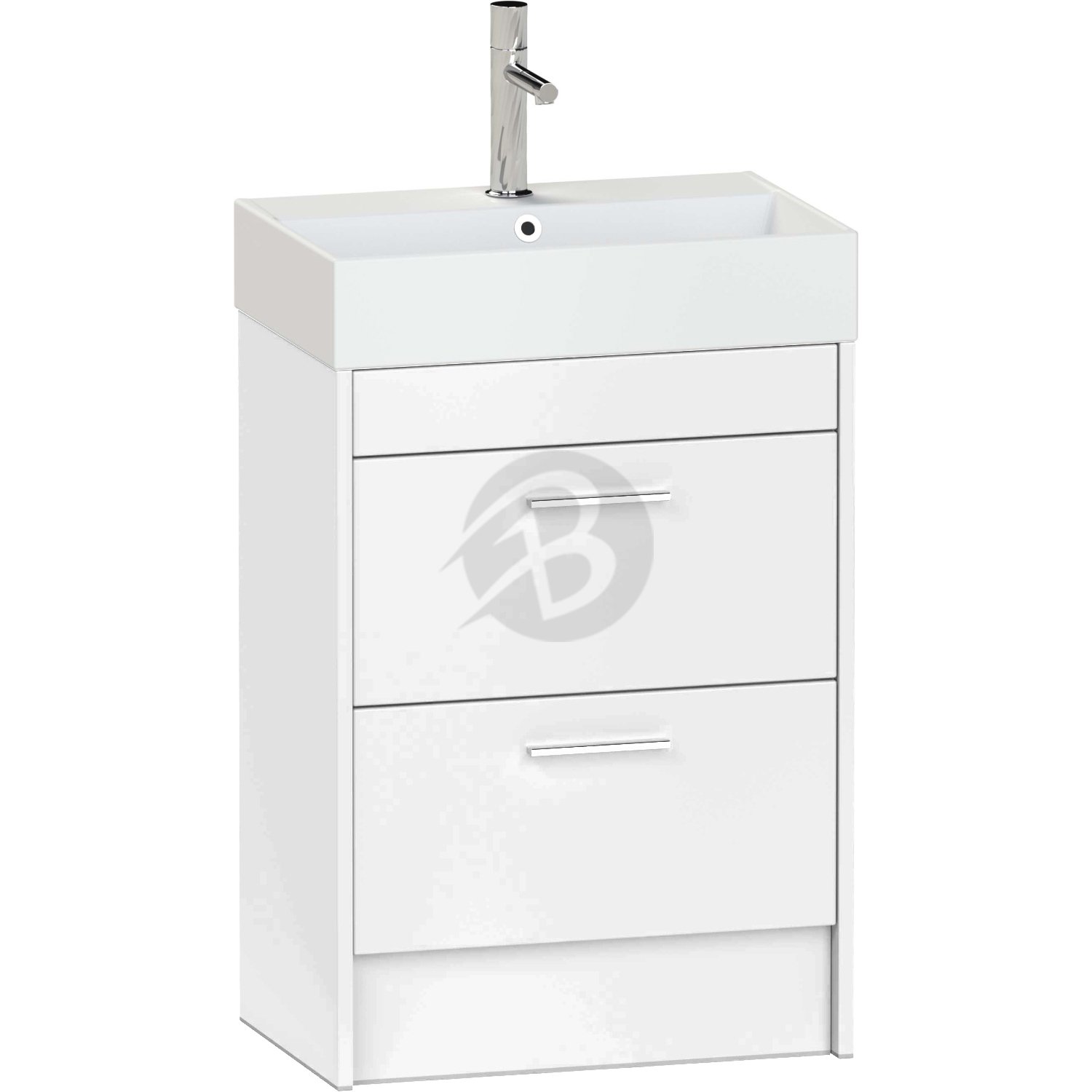 Calypso Brecon 2 Drawer Floor Standing Slim Vanity Unit With Memphis Ceramic White Basin – 800mm Wide – 1 TH - High Gloss White