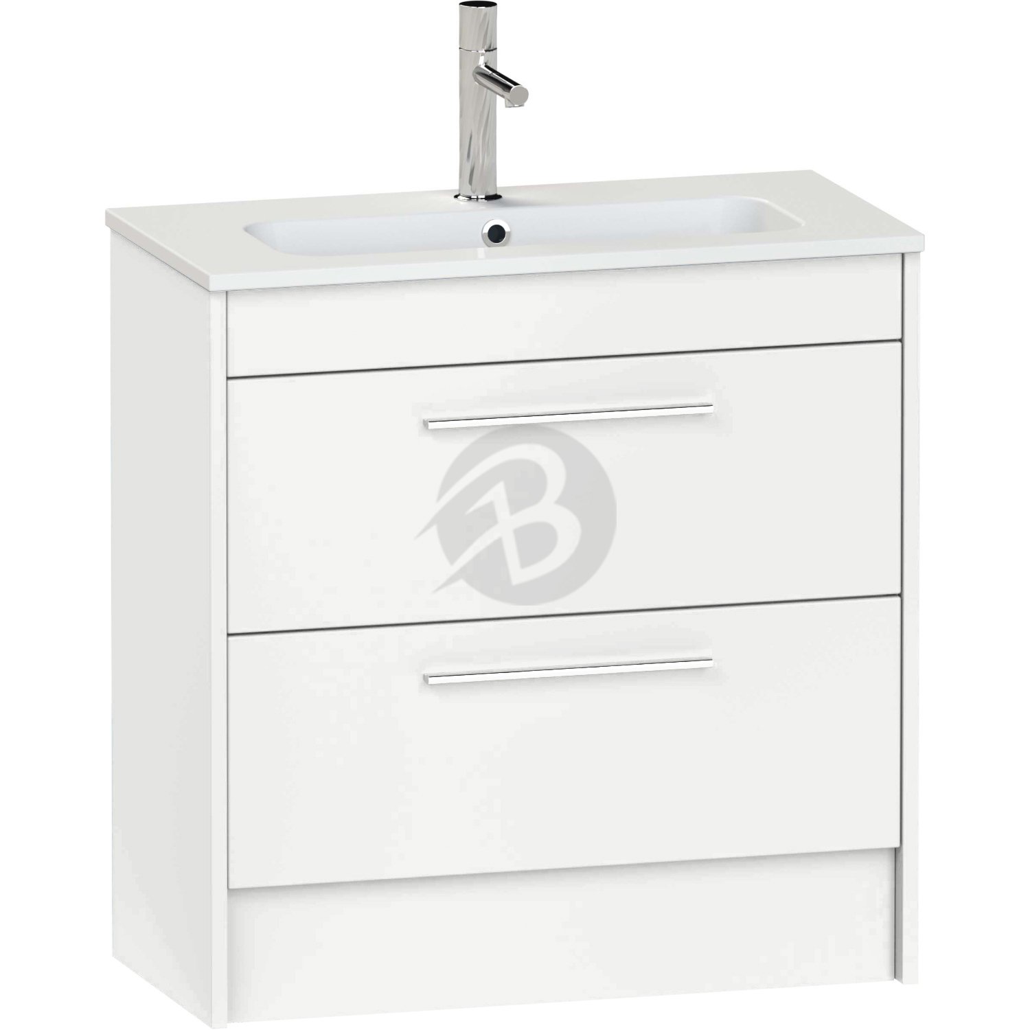 Calypso Brecon 2 Drawer Floor Standing Slim Vanity Unit With Chandler Ceramic White Basin – 800mm Wide – 1 TH - High Gloss White