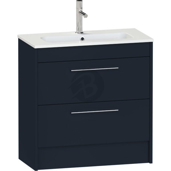 Calypso Brecon 2 Drawer Floor Standing Slim Vanity Unit With Idro Cast White Basin – 800mm Wide – 1 TH - Marine Blue