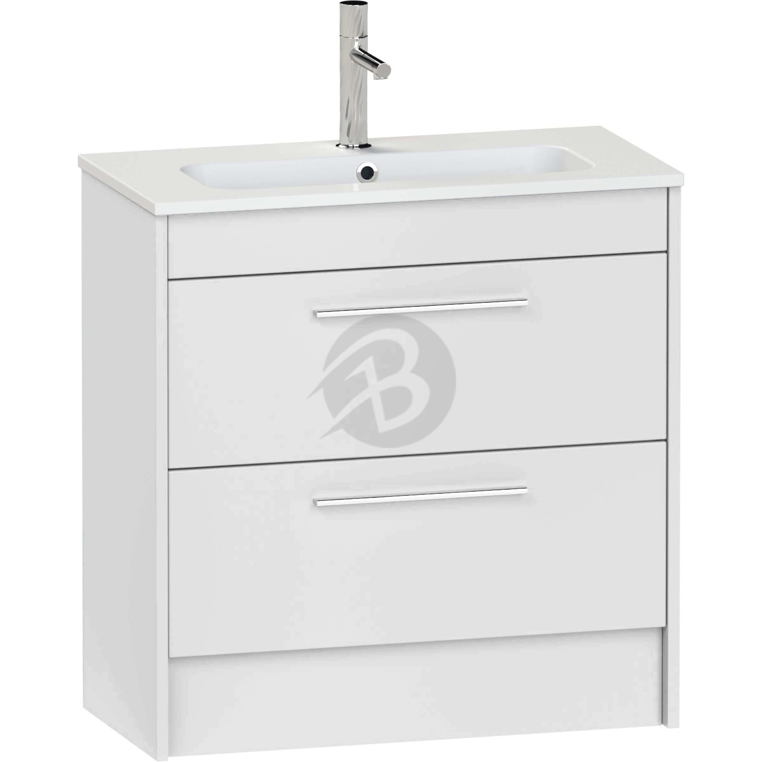 Calypso Brecon 2 Drawer Floor Standing Slim Vanity Unit With Chandler Ceramic White Basin – 800mm Wide – 1 TH - Pebble
