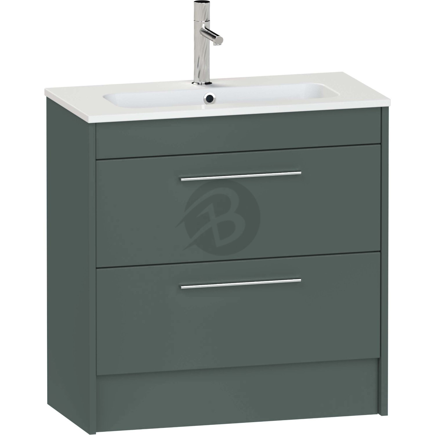 Calypso Brecon 2 Drawer Floor Standing Slim Vanity Unit With Chandler Ceramic White Basin – 800mm Wide – 1 TH - Hunter Green