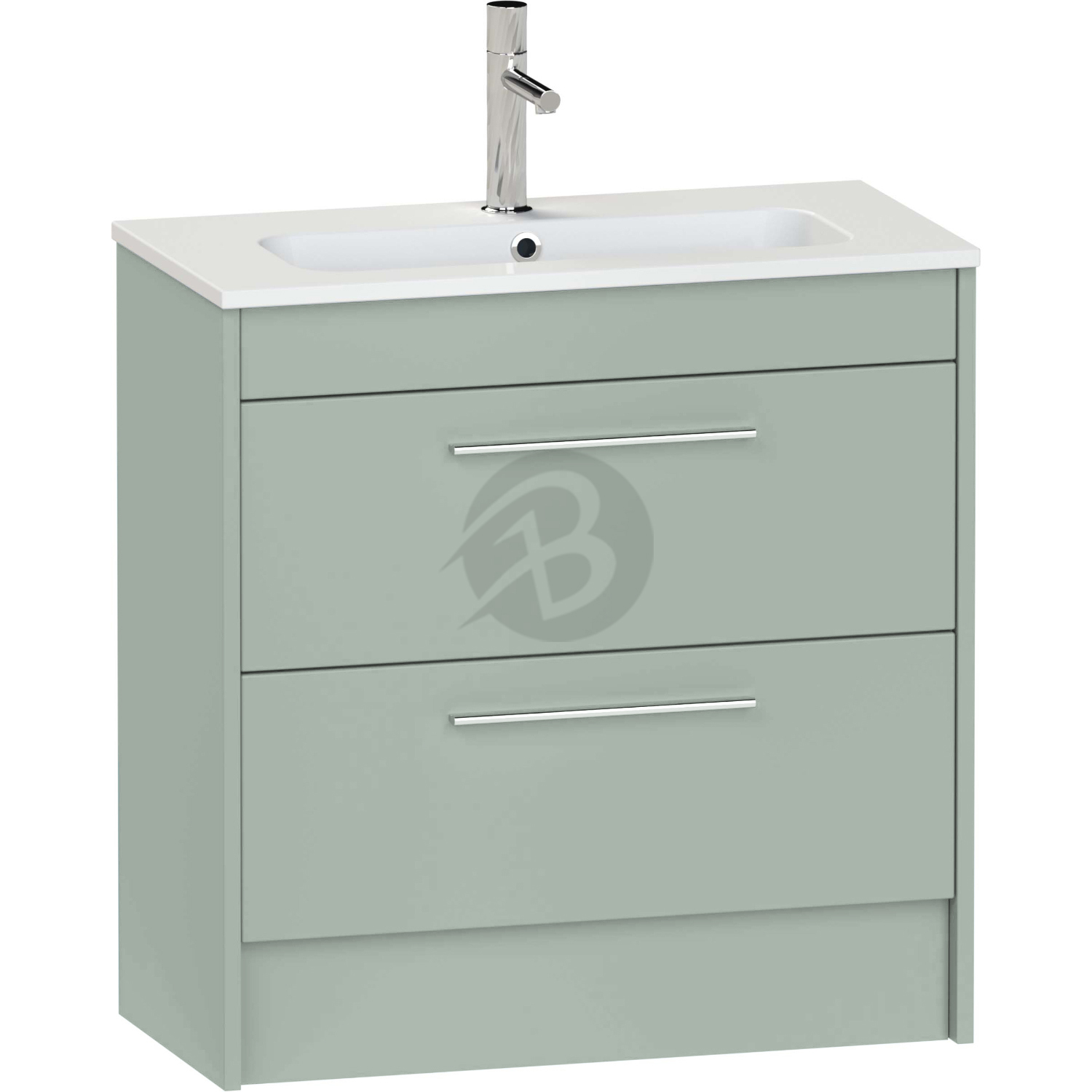 Calypso Brecon 2 Drawer Floor Standing Slim Vanity Unit With Chandler Ceramic White Basin – 800mm Wide – 1 TH - Soft Green