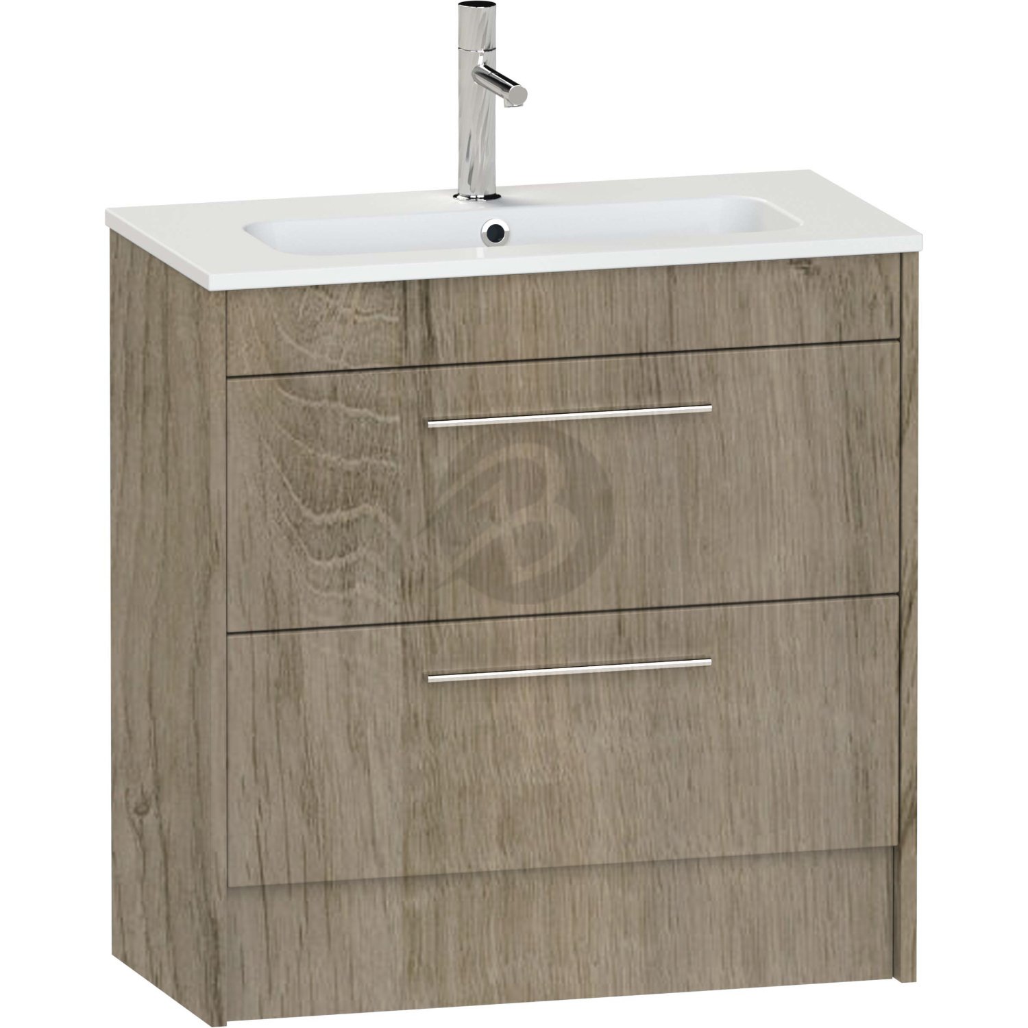 Calypso Brecon 2 Drawer Floor Standing Slim Vanity Unit With Chandler Ceramic White Basin – 800mm Wide – 1 TH - Shorewood