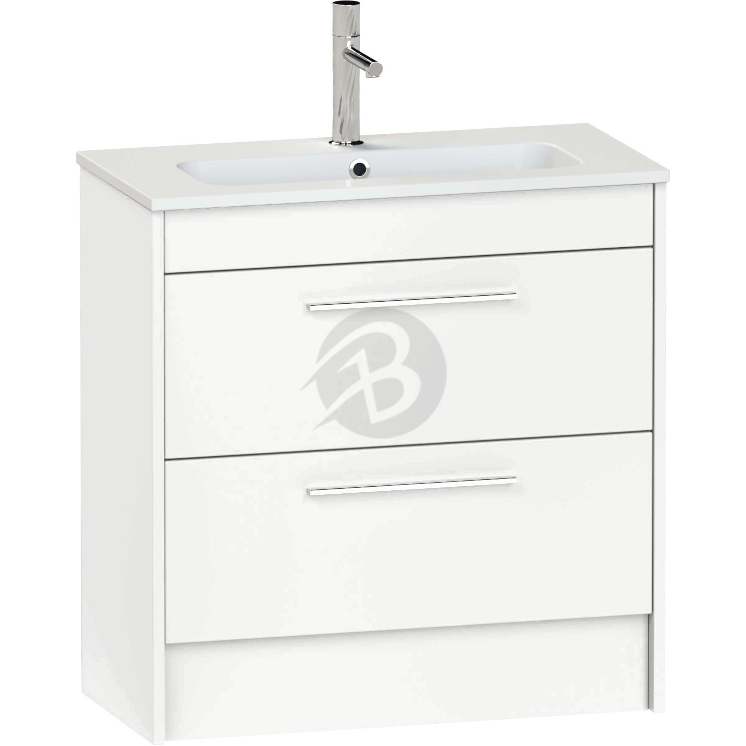 Calypso Brecon 2 Drawer Floor Standing Slim Vanity Unit With Chandler Ceramic White Basin – 800mm Wide – 1 TH - Soft White