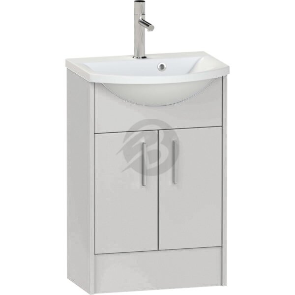 Calypso Brecon 2 Door Floor Standing Vanity Unit With Art Cast Marble White Basin – 550mm Wide – 1 TH - Clay Gloss