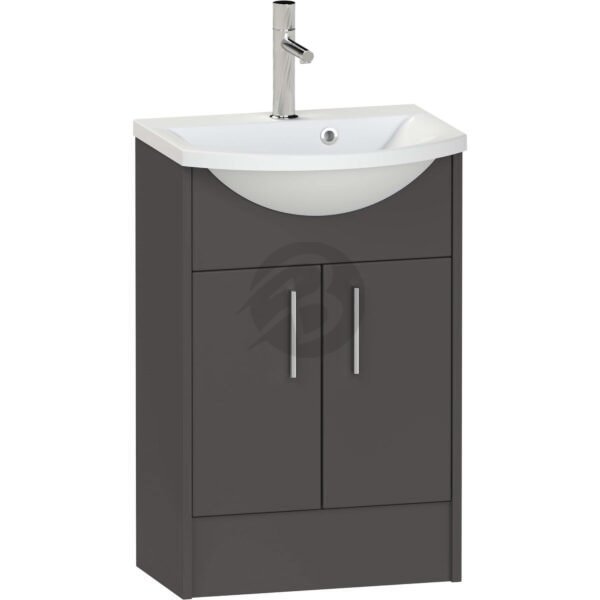 Calypso Brecon 2 Door Floor Standing Vanity Unit With Art Cast Marble White Basin – 550mm Wide – 1 TH - Graphite Grey