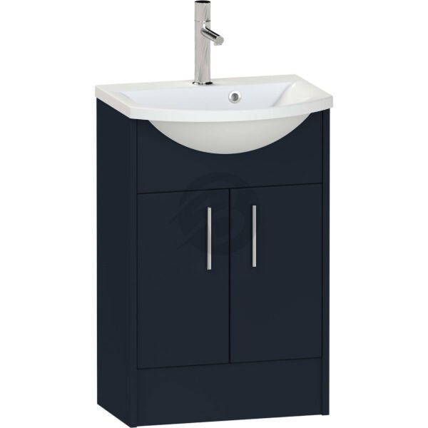 Calypso Brecon 2 Door Floor Standing Vanity Unit With Art Cast Marble White Basin – 550mm Wide – 1 TH - Marine Blue