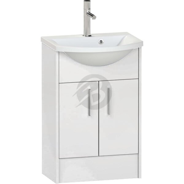 Calypso Brecon 2 Door Floor Standing Vanity Unit With Art Cast Marble White Basin – 550mm Wide – 1 TH - Soft White