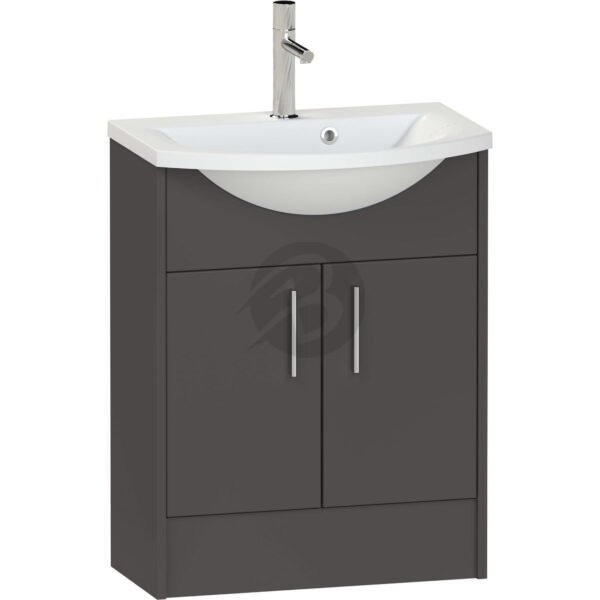 Calypso Brecon 2 Door Floor Standing Vanity Unit With Art Cast Marble White Basin – 650mm Wide – 1 TH - Graphite Grey