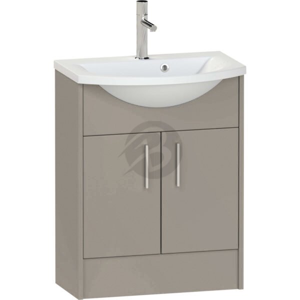 Calypso Brecon 2 Door Floor Standing Vanity Unit With Art Cast Marble White Basin – 650mm Wide – 1 TH - Basalt Mist