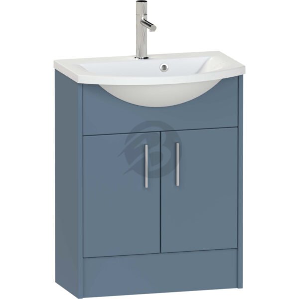 Calypso Brecon 2 Door Floor Standing Vanity Unit With Art Cast Marble White Basin – 650mm Wide – 1 TH - Dark Sapphire