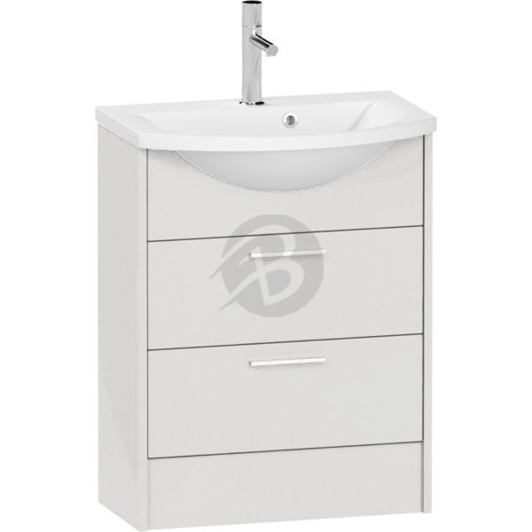 Calypso Brecon 2 Drawer Floor Standing Vanity Unit With Art Cast Marble White Basin – 650mm Wide – 1 TH - Clay Gloss