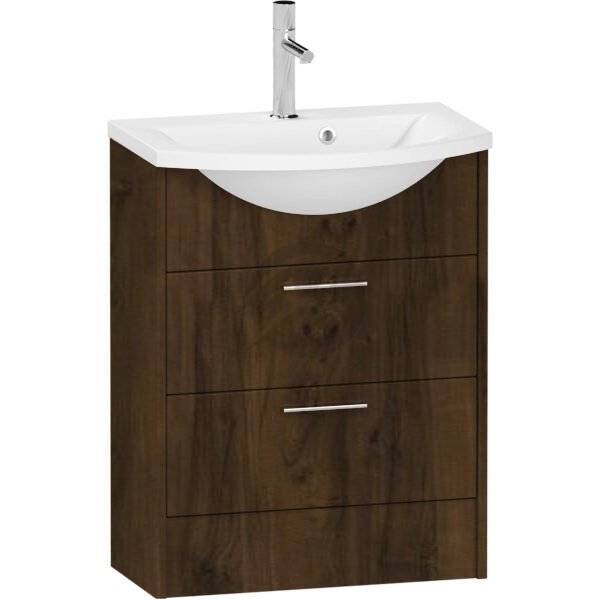 Calypso Brecon 2 Drawer Floor Standing Vanity Unit With Art Cast Marble White Basin – 650mm Wide – 1 TH - Persian Walnut