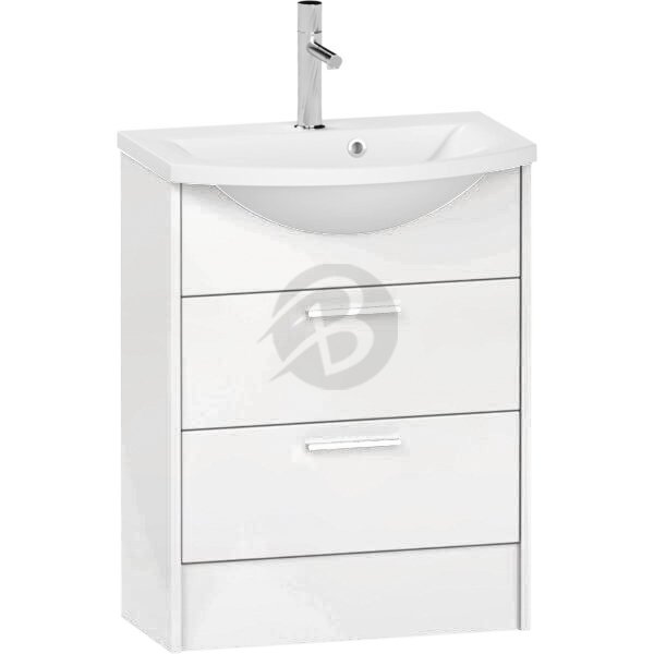Calypso Brecon 2 Drawer Floor Standing Vanity Unit With Art Cast Marble White Basin – 650mm Wide – 1 TH - Soft White