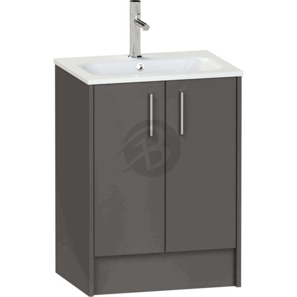 Calypso Brecon 2 Door Floor Standing Vanity Unit With Orani Cast Gloss White Basin – 600mm Wide – 1 TH - Graphite Grey