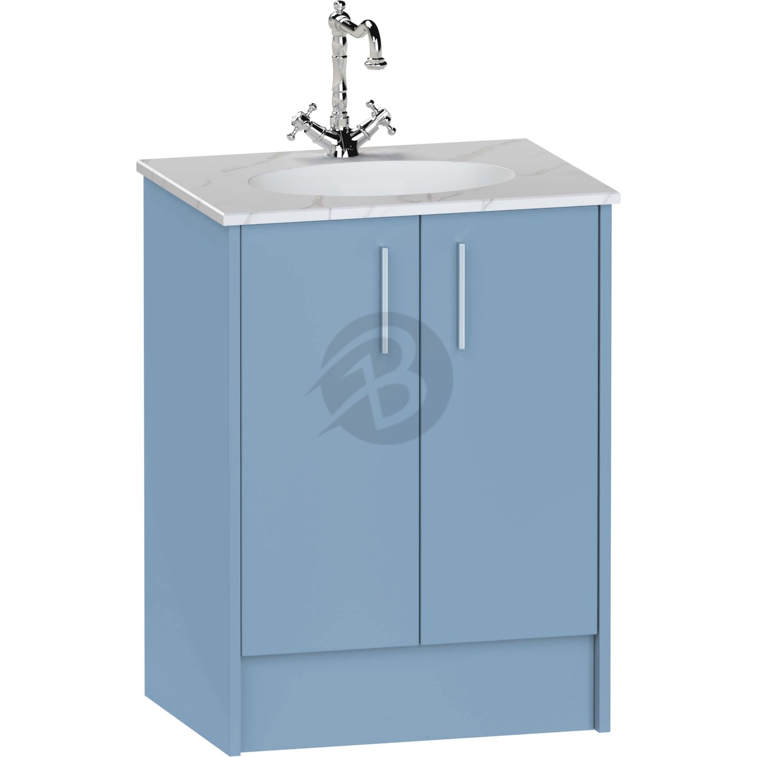 Calypso Brecon 2 Door Floor Standing Vanity Unit With Calypstone Aura Cirrus White Basin – 600mm Wide – No TH - Dusky Blue