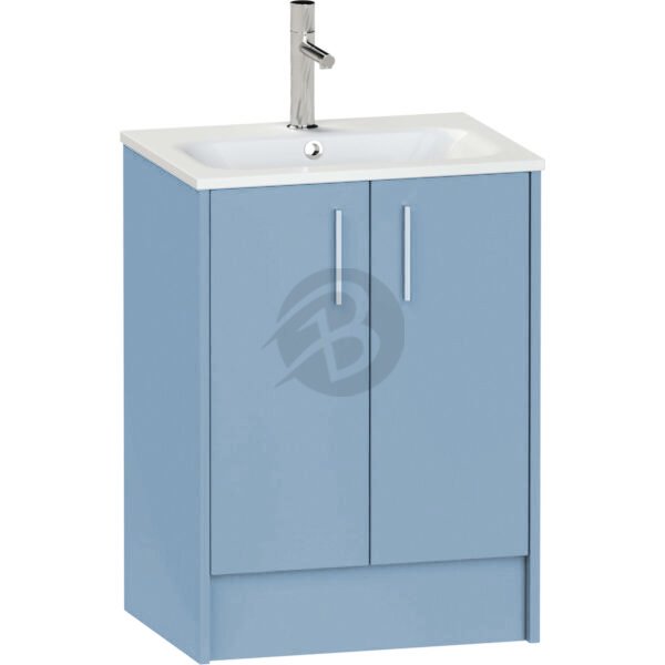 Calypso Brecon 2 Door Floor Standing Vanity Unit With Orani Cast Gloss White Basin – 600mm Wide – 1 TH - Dusky Blue