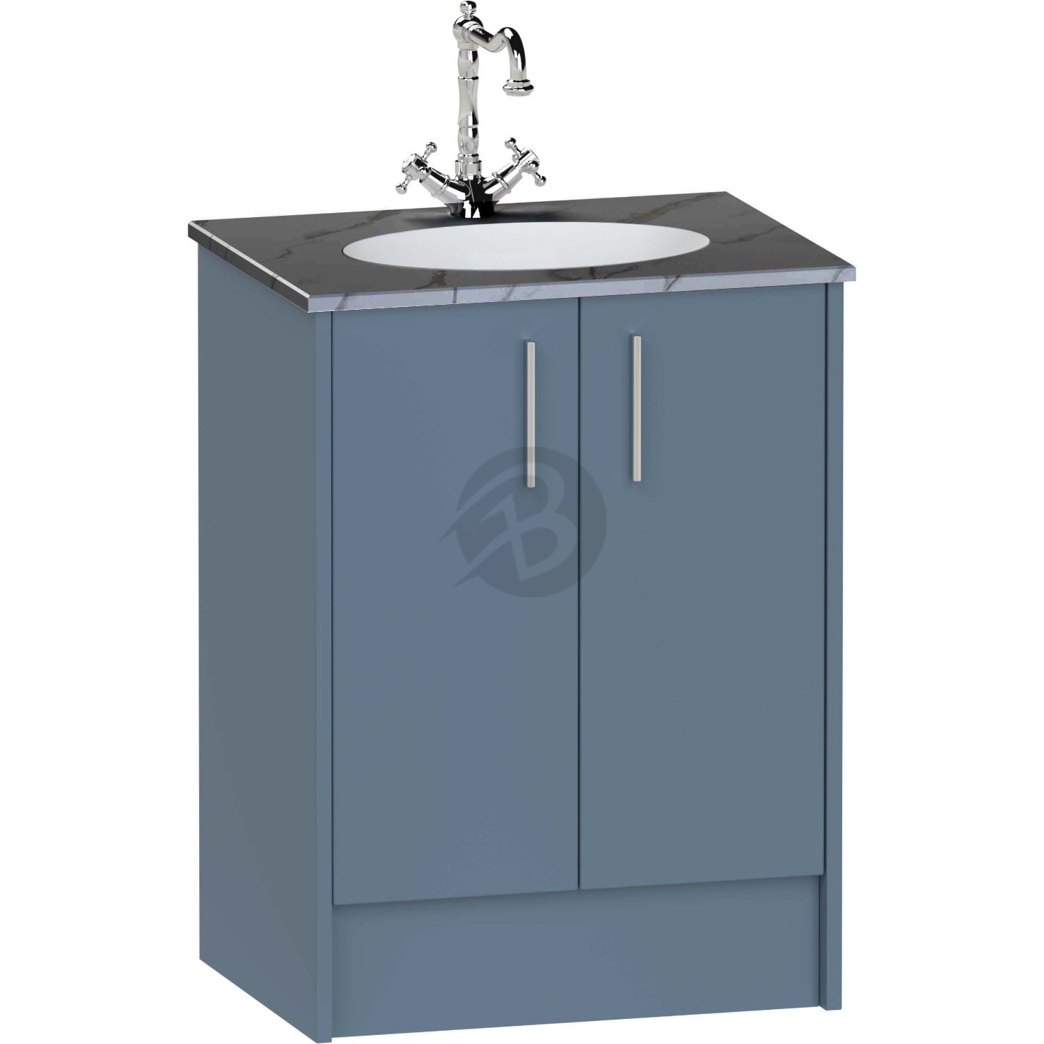 Calypso Brecon 2 Door Floor Standing Vanity Unit With Calypstone Aura Storm Grey Basin – 600mm Wide – No TH - Dark Sapphire