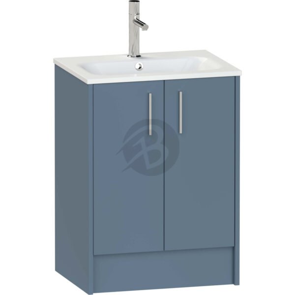 Calypso Brecon 2 Door Floor Standing Vanity Unit With Orani Cast Gloss White Basin – 600mm Wide – 1 TH - Dark Sapphire