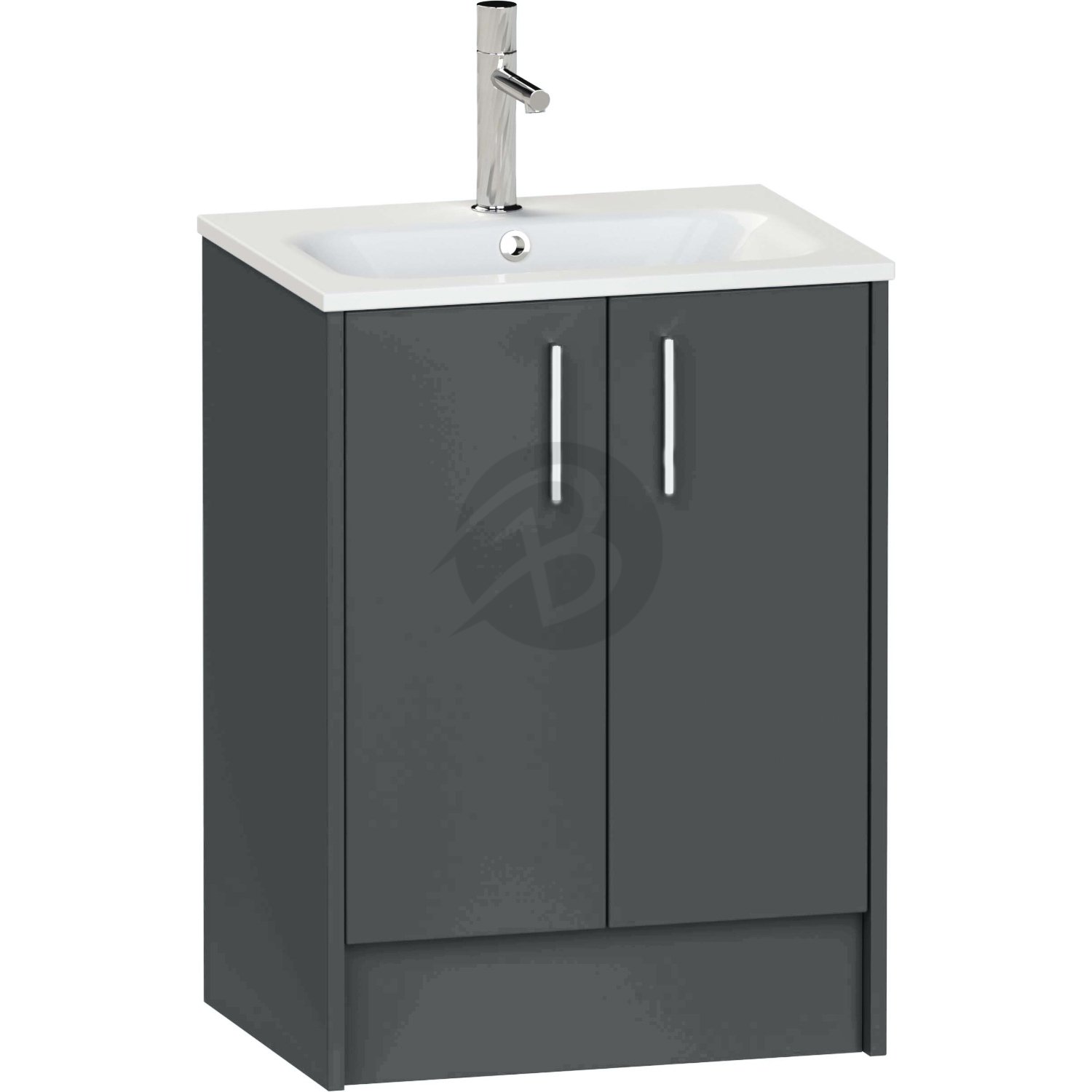 Calypso Brecon 2 Door Floor Standing Vanity Unit With Serrenti Ceramic White Basin – 600mm Wide – 1 TH - Soft Graphite