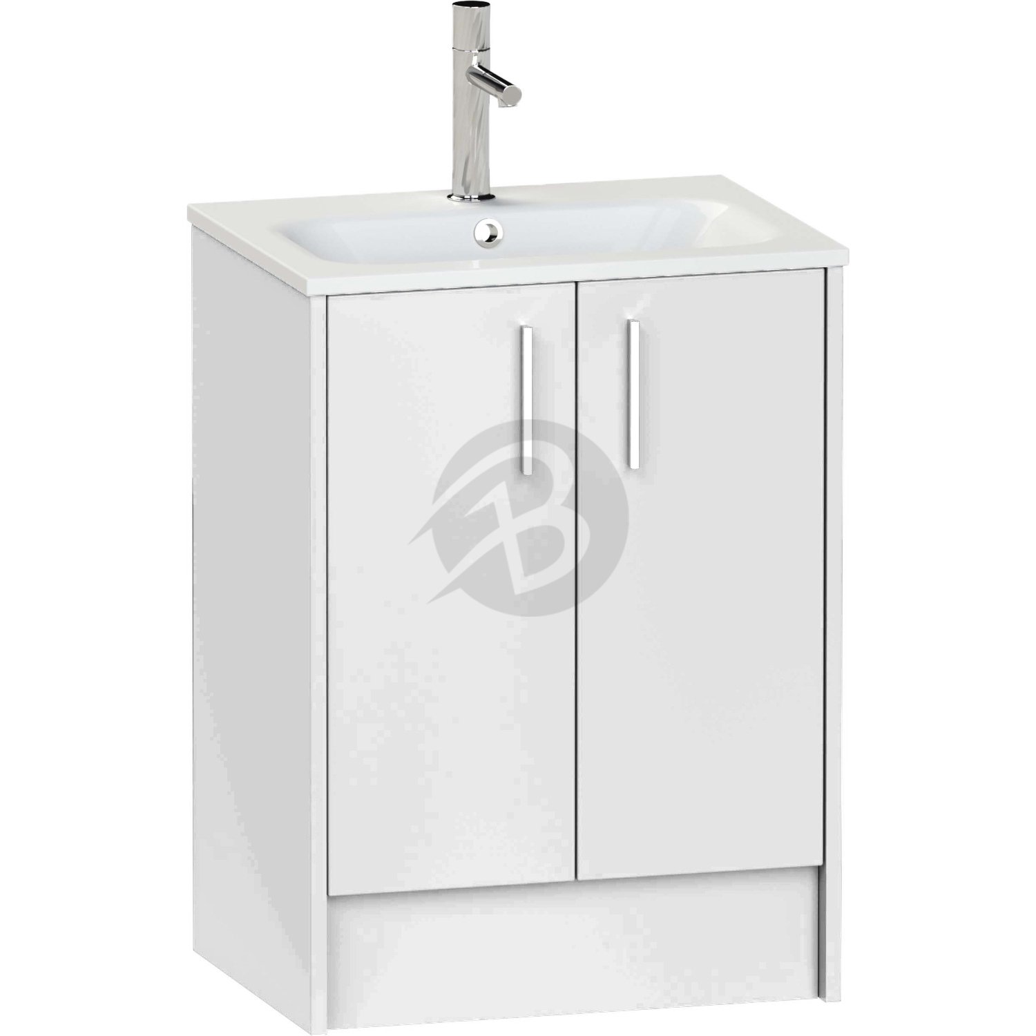 Calypso Brecon 2 Door Floor Standing Vanity Unit With Serrenti Ceramic White Basin – 600mm Wide – 1 TH - High Gloss White