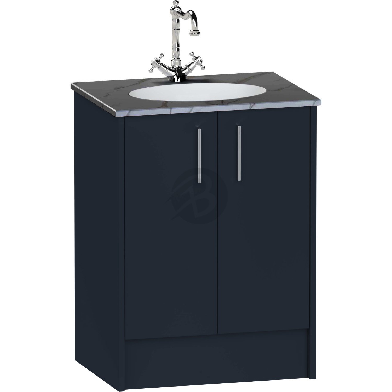 Calypso Brecon 2 Door Floor Standing Vanity Unit With Calypstone Aura Storm Grey Basin – 600mm Wide – No TH - Marine Blue