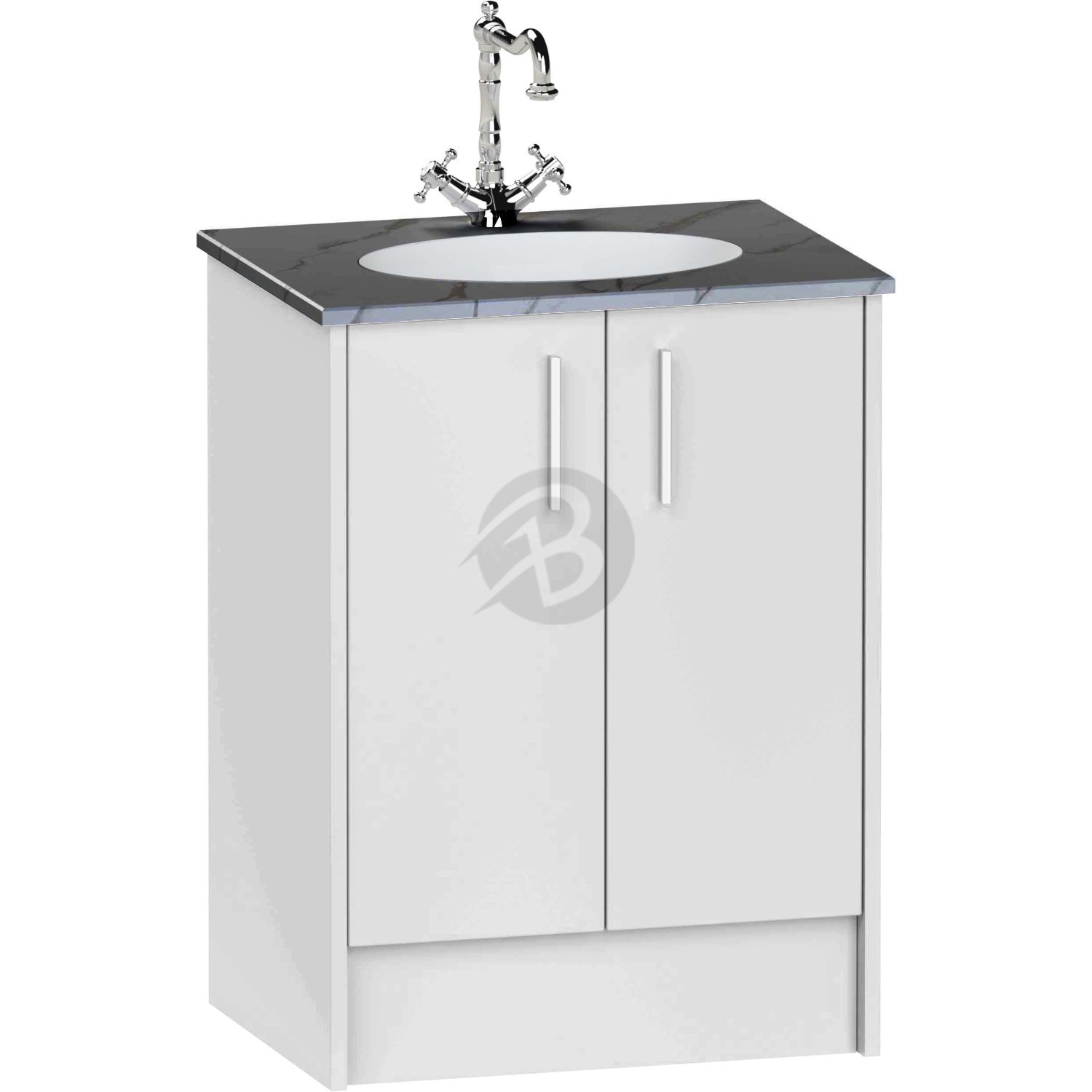 Calypso Brecon 2 Door Floor Standing Vanity Unit With Calypstone Aura Storm Grey Basin – 600mm Wide – No TH - Pebble