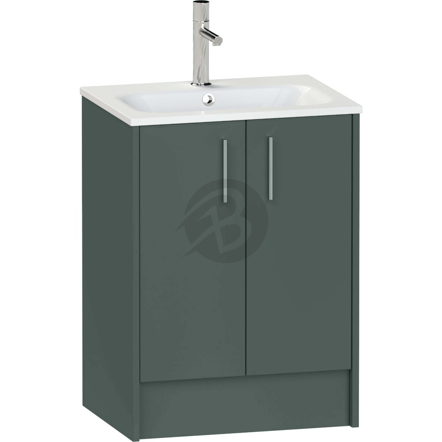 Calypso Brecon 2 Door Floor Standing Vanity Unit With Serrenti Ceramic White Basin – 600mm Wide – 1 TH - Hunter Green