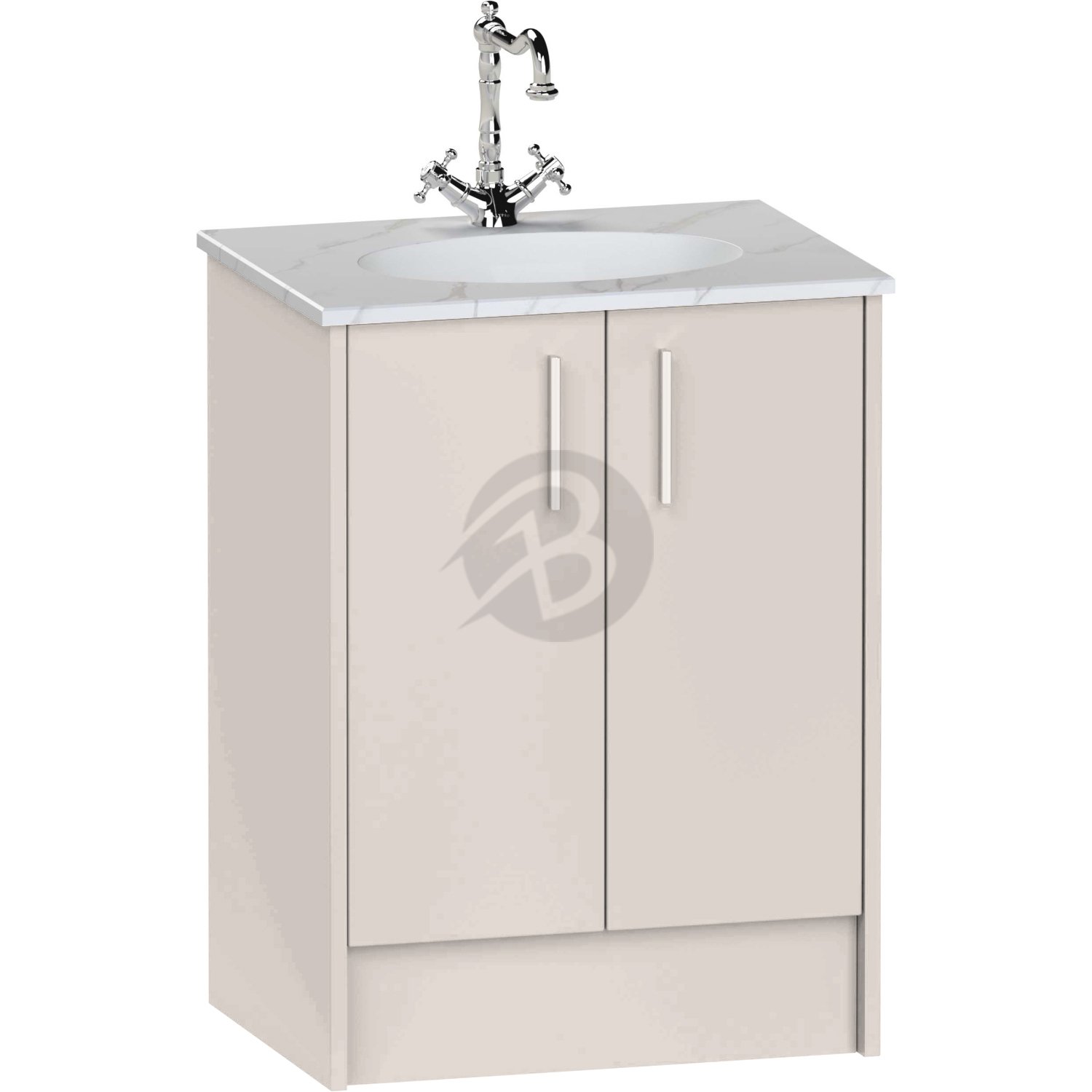 Calypso Brecon 2 Door Floor Standing Vanity Unit With Calypstone Aura Cirrus White Basin – 600mm Wide – No TH - Stone Gloss