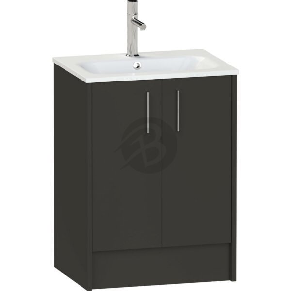 Calypso Brecon 2 Door Floor Standing Vanity Unit With Orani Cast Gloss White Basin – 600mm Wide – 1 TH - Soft Black
