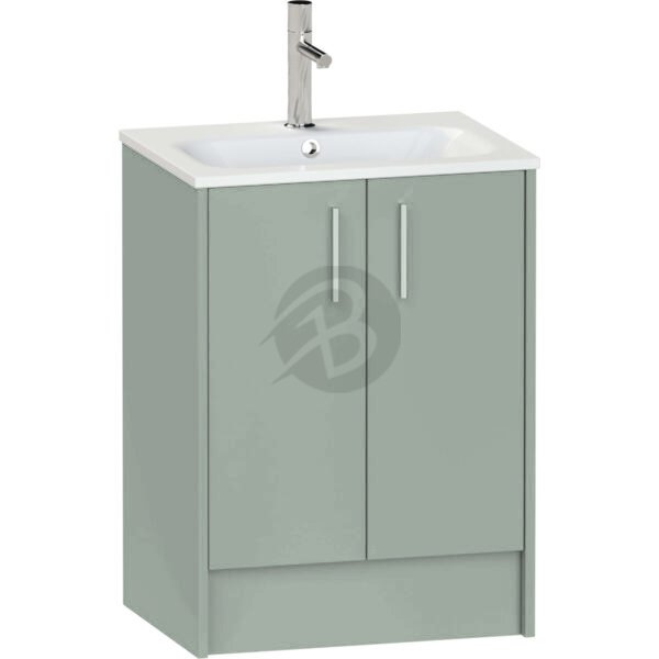 Calypso Brecon 2 Door Floor Standing Vanity Unit With Orani Cast Gloss White Basin – 600mm Wide – 1 TH - Soft Green