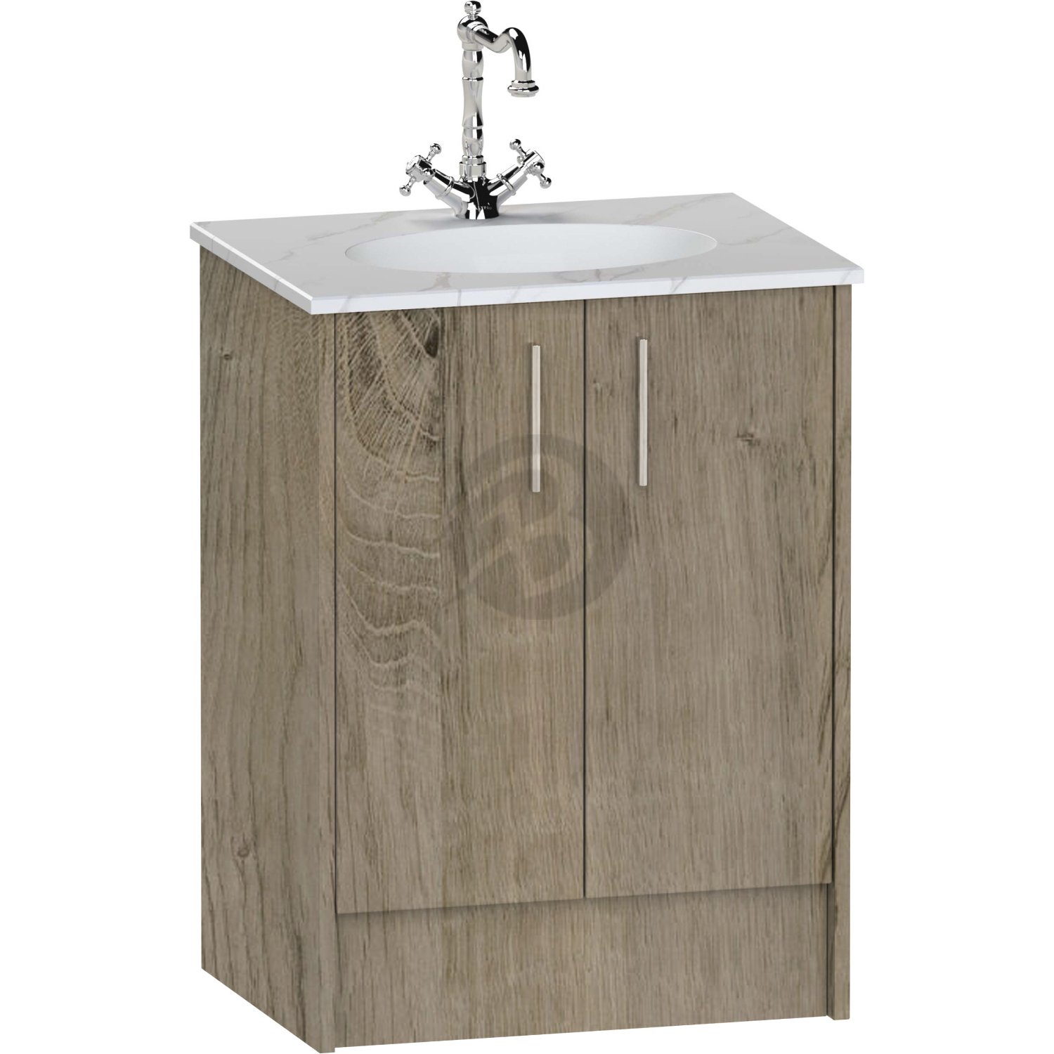 Calypso Brecon 2 Door Floor Standing Vanity Unit With Calypstone Aura Cirrus White Basin – 600mm Wide – No TH - Shorewood