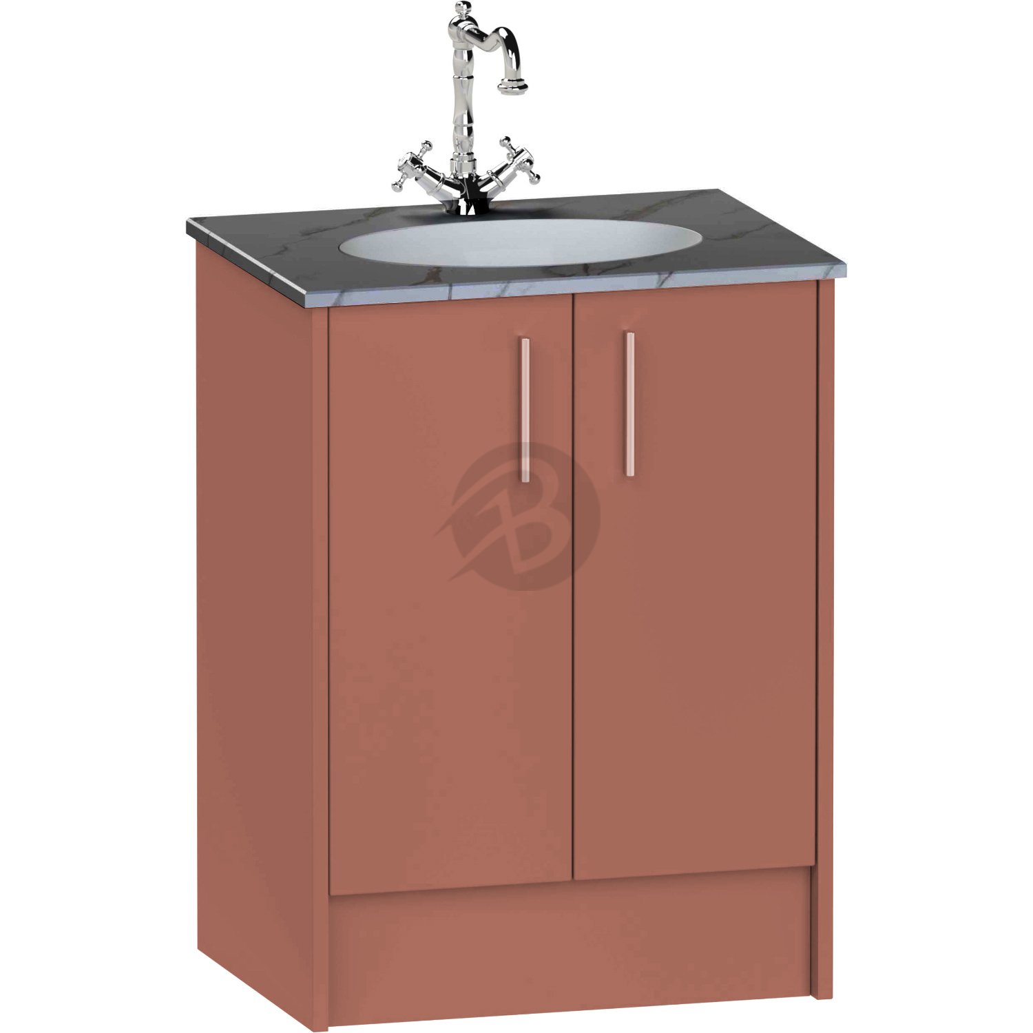 Calypso Brecon 2 Door Floor Standing Vanity Unit With Calypstone Aura Storm Grey Basin – 600mm Wide – No TH - Terracotta
