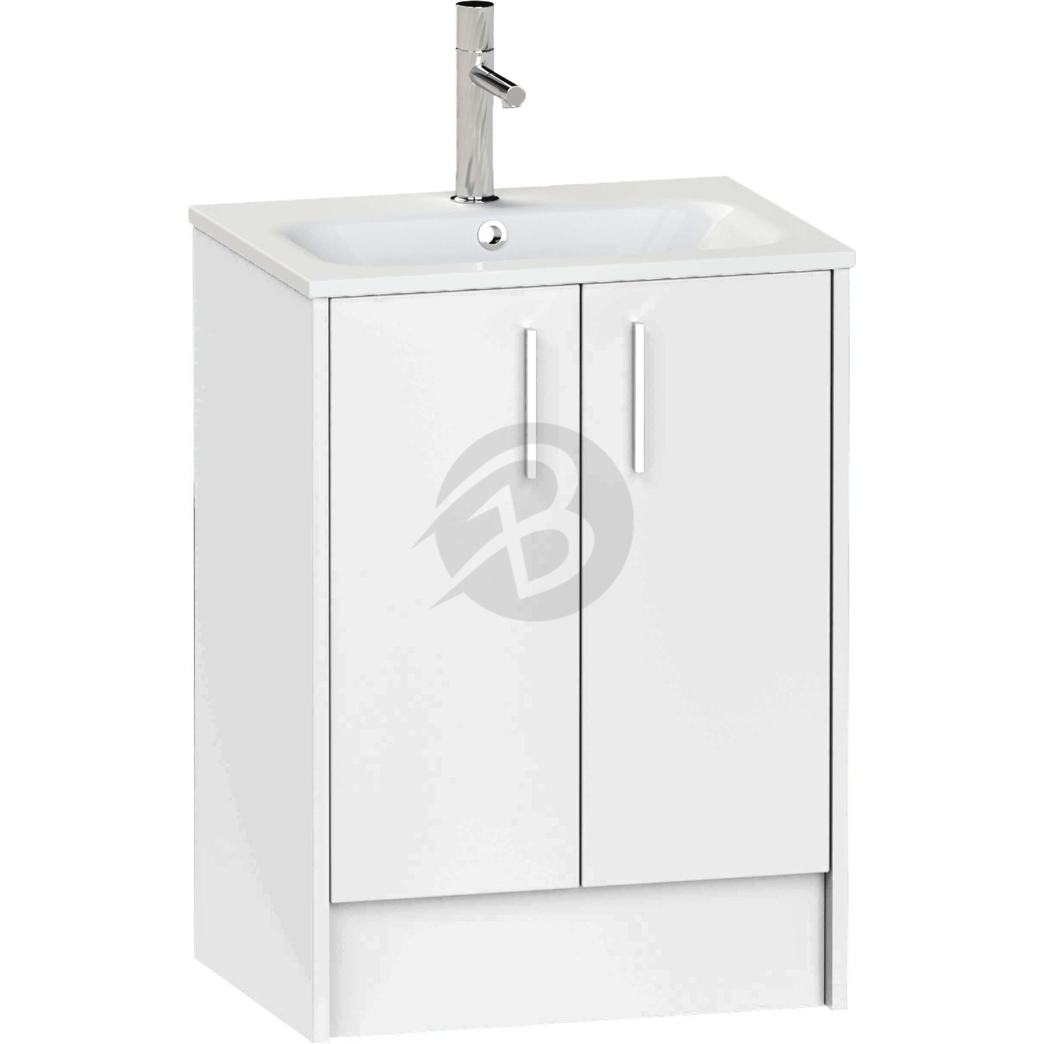 Calypso Brecon 2 Door Floor Standing Vanity Unit With Serrenti Ceramic White Basin – 600mm Wide – 1 TH - Soft White