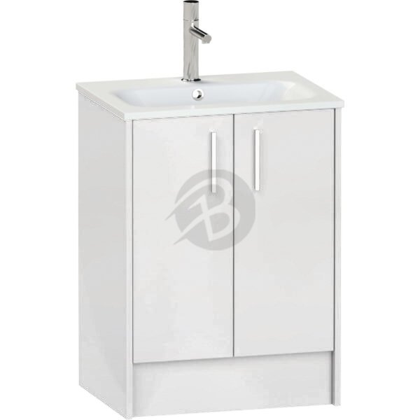 Calypso Brecon 2 Door Floor Standing Vanity Unit With Orani Cast Gloss White Basin – 600mm Wide – 1 TH - Soft White