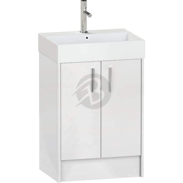 Calypso Brecon 2 Door Floor Standing Vanity Unit With Memphis Ceramic White Basin – 600mm Wide – 1 TH - Soft White