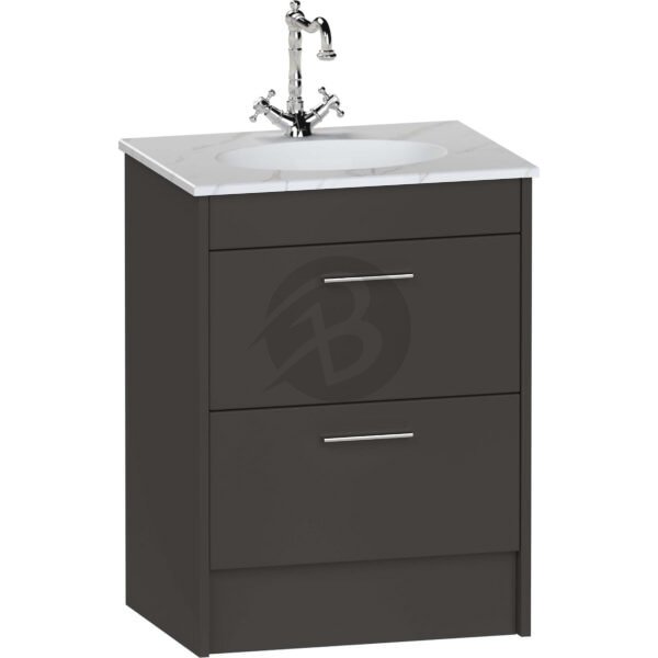 Calypso Brecon 2 Drawer Floor Standing Vanity Unit With Calypstone Aura Cirrus White Basin – 600mm Wide – No TH - Graphite Grey