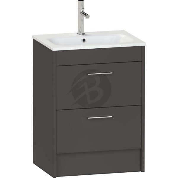 Calypso Brecon 2 Drawer Floor Standing Vanity Unit With Orani Cast Gloss White Basin – 600mm Wide – 1 TH - Graphite Grey