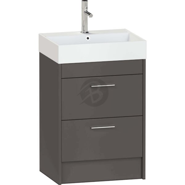 Calypso Brecon 2 Drawer Floor Standing Vanity Unit With Memphis Ceramic White Basin – 600mm Wide – 1 TH - Graphite Grey