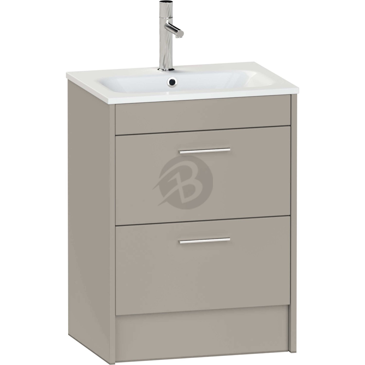 Calypso Brecon 2 Drawer Floor Standing Vanity Unit With Serrenti Ceramic White Basin – 600mm Wide – 1 TH - Basalt Mist