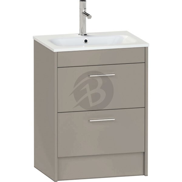Calypso Brecon 2 Drawer Floor Standing Vanity Unit With Orani Cast Gloss White Basin – 600mm Wide – 1 TH - Basalt Mist