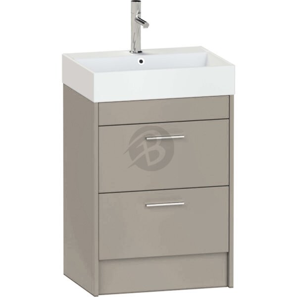Calypso Brecon 2 Drawer Floor Standing Vanity Unit With Memphis Ceramic White Basin – 600mm Wide – 1 TH - Basalt Mist