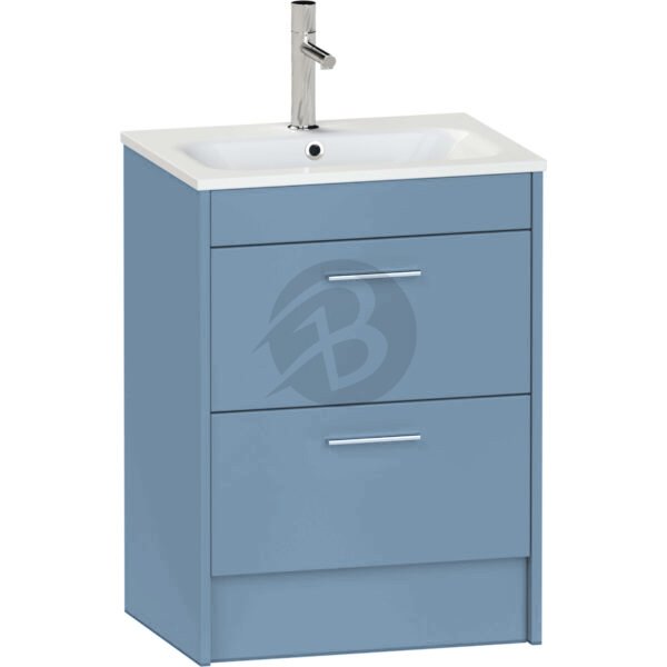 Calypso Brecon 2 Drawer Floor Standing Vanity Unit With Orani Cast Gloss White Basin – 600mm Wide – 1 TH - Dusky Blue