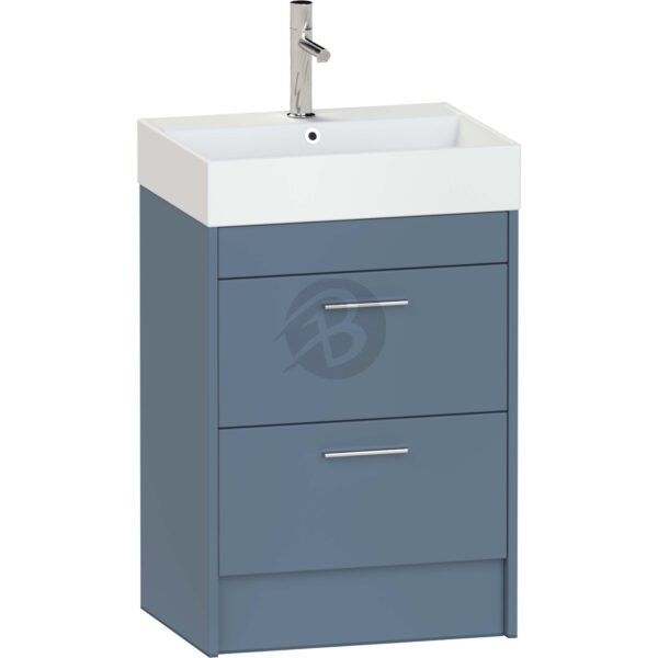 Calypso Brecon 2 Drawer Floor Standing Vanity Unit With Memphis Ceramic White Basin – 600mm Wide – 1 TH - Dark Sapphire