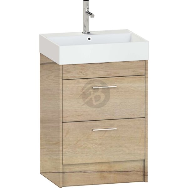 Calypso Brecon 2 Drawer Floor Standing Vanity Unit With Memphis Ceramic White Basin – 600mm Wide – 1 TH - Light English Oak