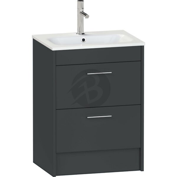 Calypso Brecon 2 Drawer Floor Standing Vanity Unit With Orani Cast Gloss White Basin – 600mm Wide – 1 TH - Soft Graphite